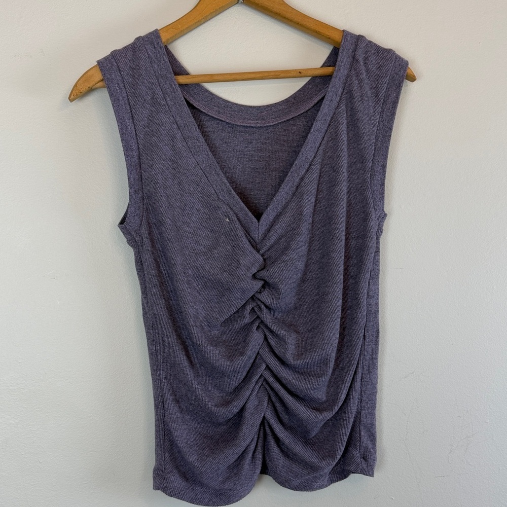 Chaser Triblend Rib Shirred Back V Muscle Tank Dusty Purple Gray XS Soft Casual